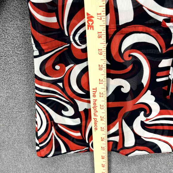 Chaps‎ Top Womens Large Black Red White Short Sleeve Sheer V Neck Blouse - Picture 7 of 14
